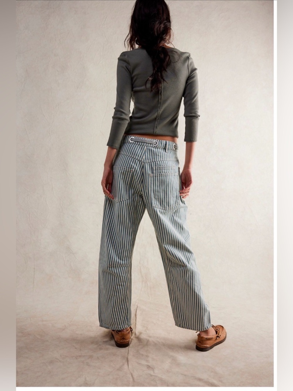 We The Free Moxie Railroad Low-Slung Jeans in Green Stripe - Size 32